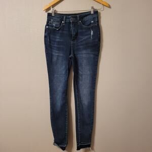 Judy Blue Womens Dark Wash Skinny Jeans Size 7/28 Blue Stretch Raw Hem Mid Rise